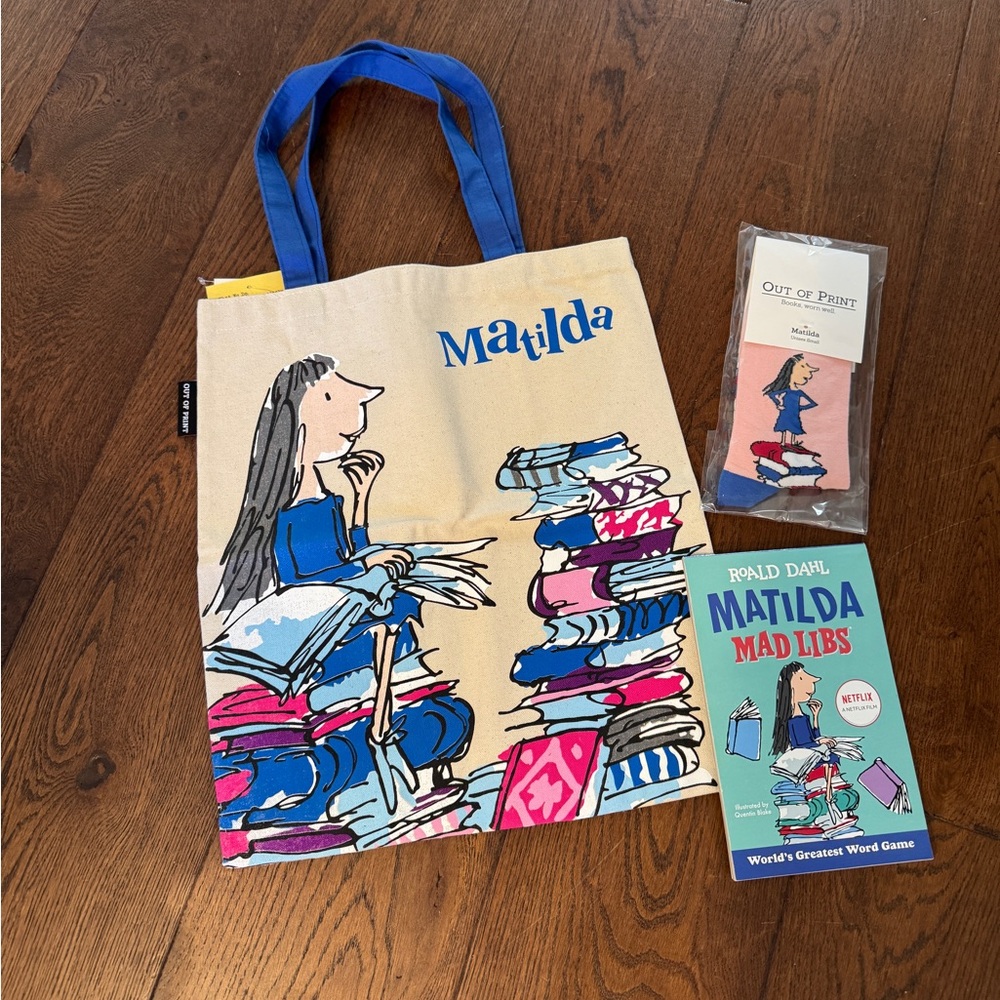 Matilda 3 piece gift set - tote, socks and Mad Libs book